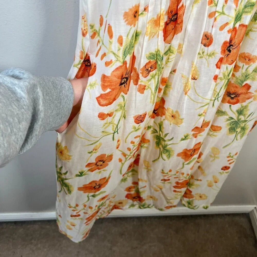 Vintage Bryn Connelly Midi Dress Size 10 Floral Orange Sleeveless Cottagecore